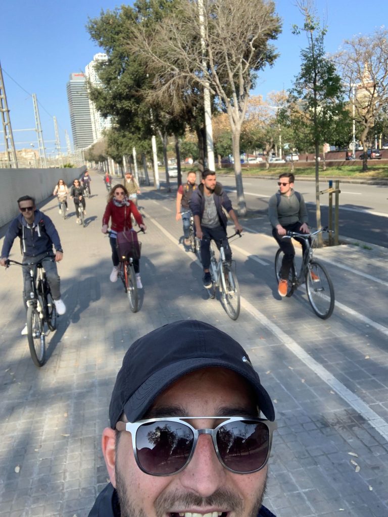 People on bicycles in Barcelona